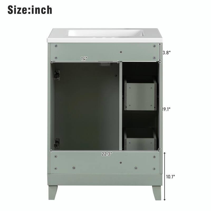 24-Inch Bathroom Vanity Cabinet with Ceramic Sink - 2 Drawers and 1 Door