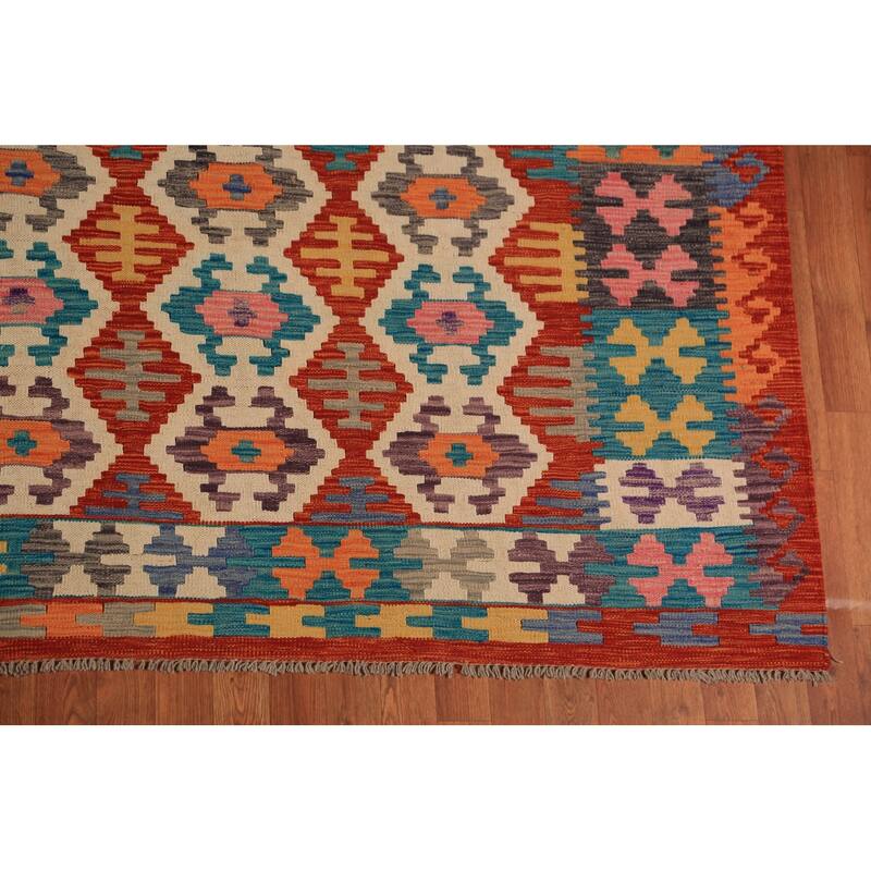 South Western Style Kilim Oriental Area Rug Flatweave Wool Carpet - 8'1"x 9'10"