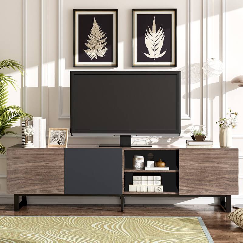 Modern TV with 3 Cabinets& Open Shelves, Media Console Table for TVs up to 80", Entertainment Center with Drop Down Door