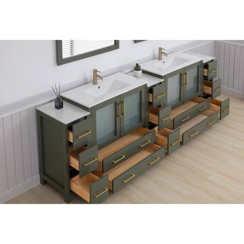 Vanity Art 108" Double Sink Bathroom Vanity Set 13 Dove-Tailed Drawers 3 Cabinets 2 Shelves Soft-Closing Doors with Free Mirror