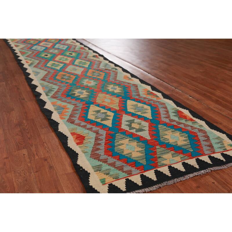 Geometric Kilim Oriental Runner Rug Hallway Hand-Woven Wool Carpet - 2'10" x 13'0" - 2'10" x 13'0" - Multi-Color