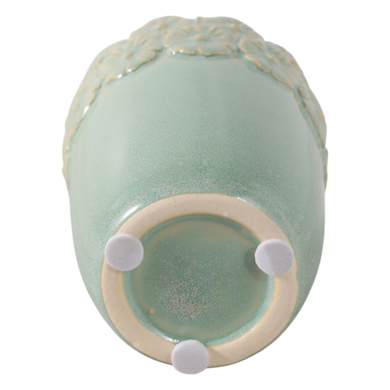 Ceramic Decorative Storage Container Ornate Embossed Floral Rim - 3.25" x 3.25" x 4.25"