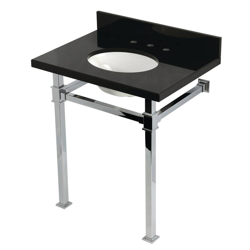 Kingston Brass KVPK30KOQ Monarch 30" Rectangular Granite, Stainless - Black Granite / Polished Chrome