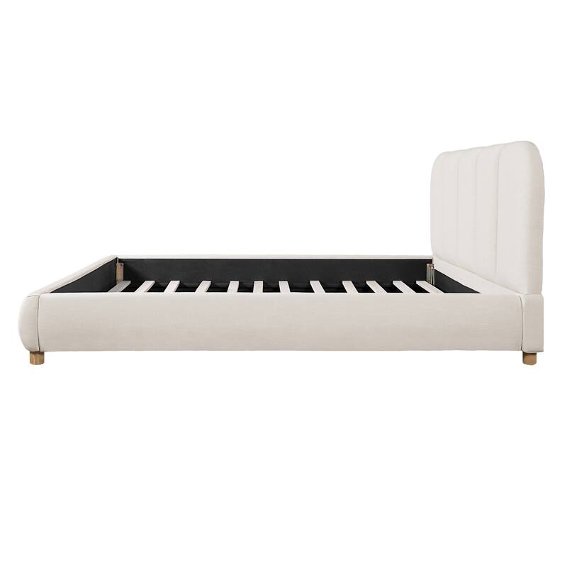 Christopher Knight Home - Modern Upholstered Linen Fabric Bed Frame with Wooden Leg - with Curved Headboard Design