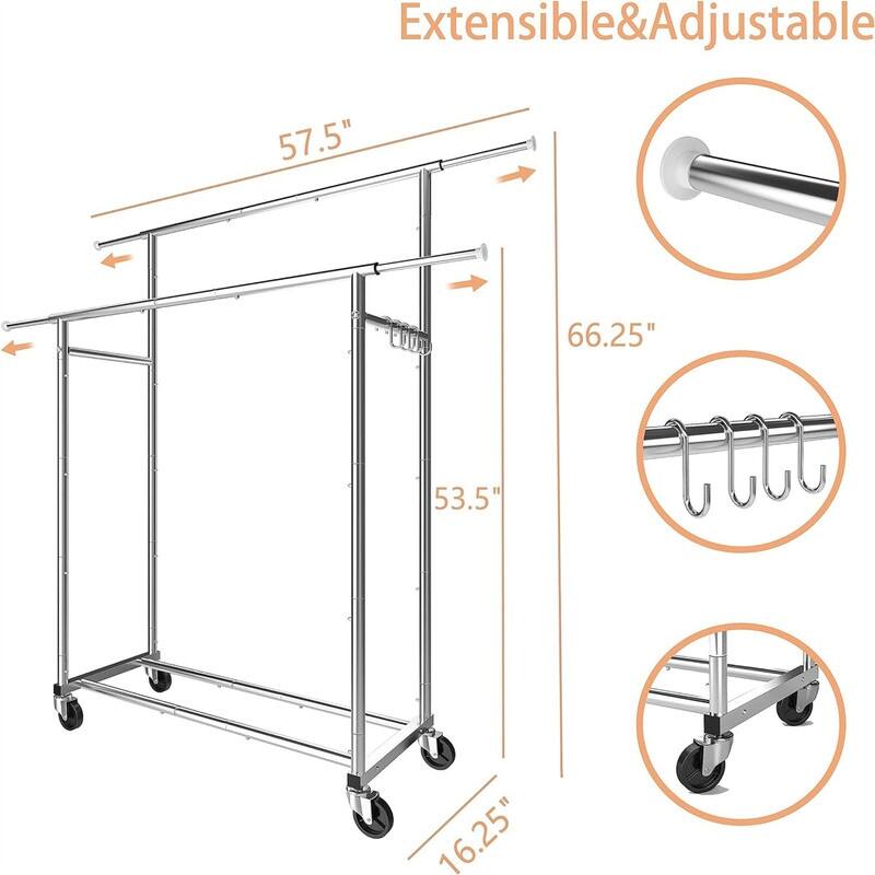 Trending Double Rod Clothing Garment Rack - 16.25"D x 57.5"W x 66.25"H