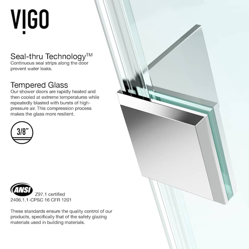 VIGO Piedmont 36"D x 36"W x 79"H Frameless Hinged Neo-Angle Shower Enclosure and Base