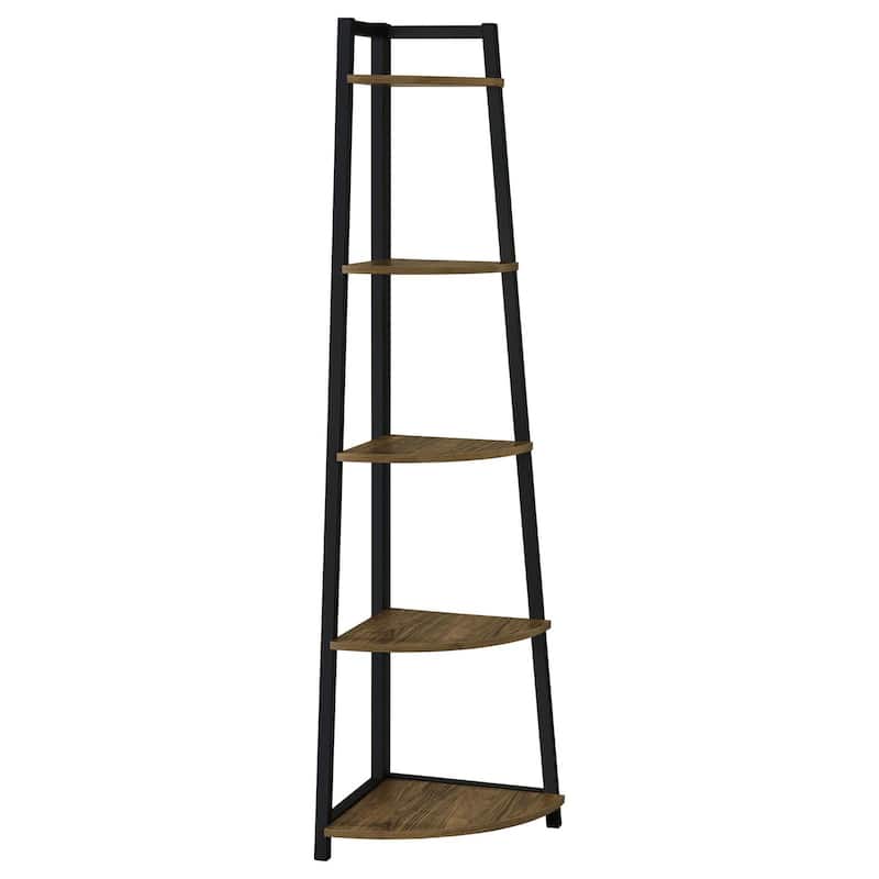 Aged Walnut 5-Tier Corner Bookcase - Brown