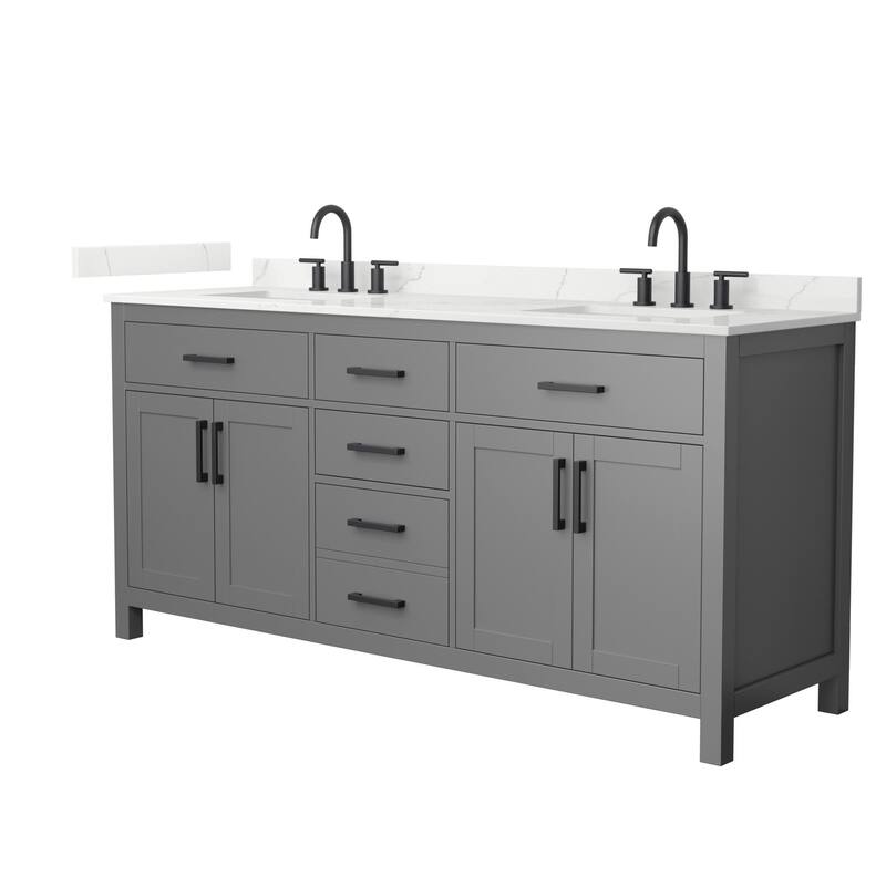 Wyndham Collection WCG2424-72D-QTZ-US3MXX Beckett 72" Free Standing - Dark Gray / Giotto Quartz Top / Matte Black