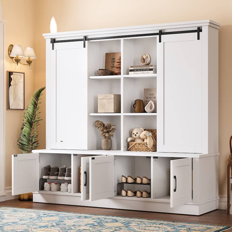 Multifunctional Entryway Cabinet with Sliding Rails, Tree-Shaped Design Storage Unit for Living Room and Hallway