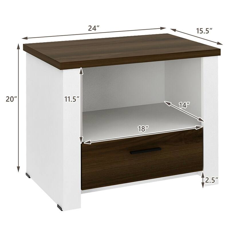 Gymax Accent Nightstand with Drawer and Open Shelf Sofa End Table