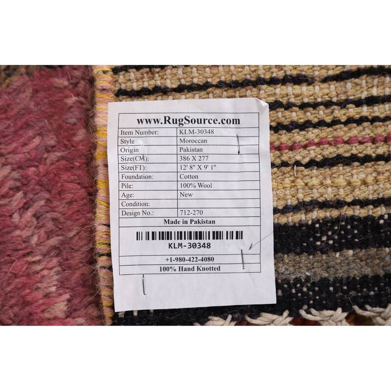 Purple Geometric Moroccan Oriental Area Rug Handmade Wool Carpet - 9'1" x 12'8"