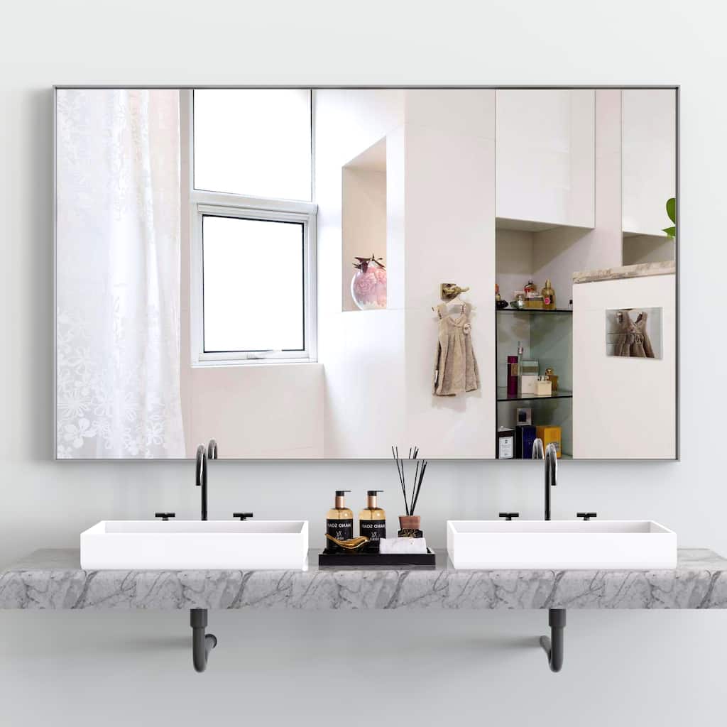 60*36"Oversized Modern Rectangle Bathroom Mirror with Silver Frame Mirrors Wall Mounted mirror with Aluminum Frame