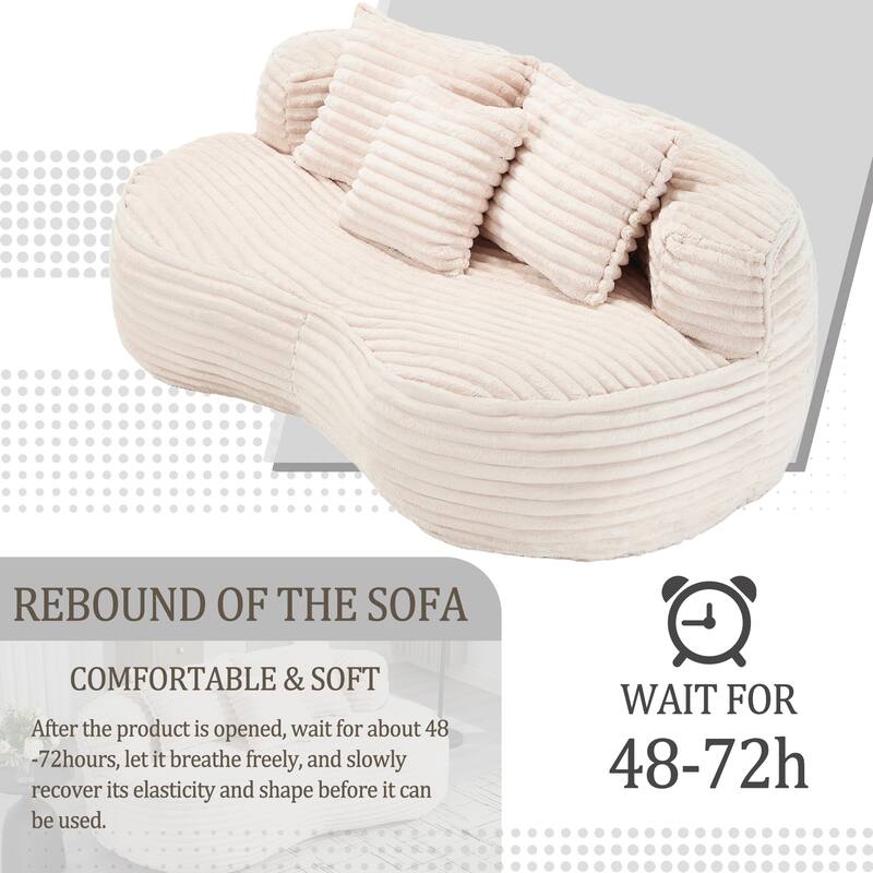 Corduroy Bean Bag Chair, Foam-Filled Lazy Floor Sofa with 3 Pillows, Soft Upholstered Lounge Chair for Adults & Teens