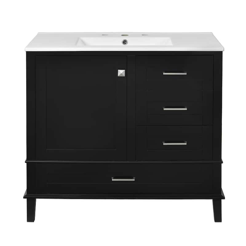 GDFStudio - Aurea Wood & Ceramic 36" Bathroom Vanity with Sink, Soft-Close Door & 3 Drawers