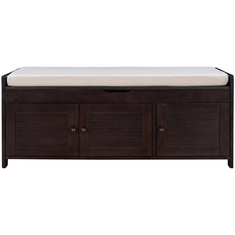3-drawer Wooden Storage Bench with Cushion - Espresso