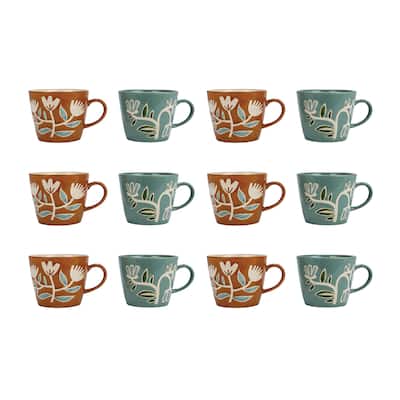 Stoneware Mug with Botanical Design - 5.0"L x 3.8"W x 3.3"H