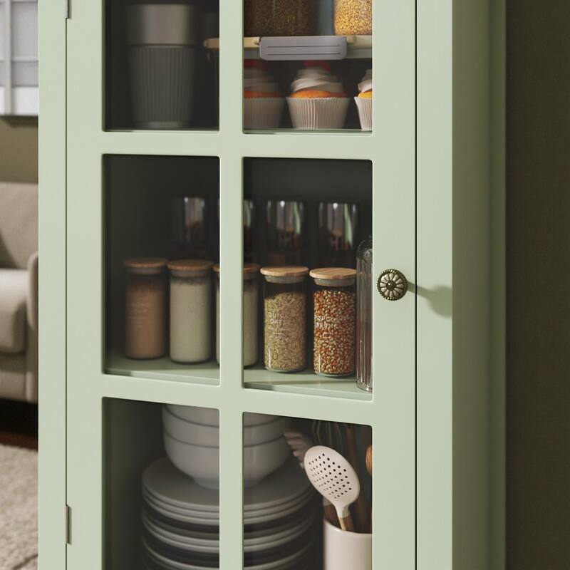 Minimalist Buffet Cabinet with Glass Doors and Drawers, Modern Wooden Storage Sideboard for Dining or Living Room