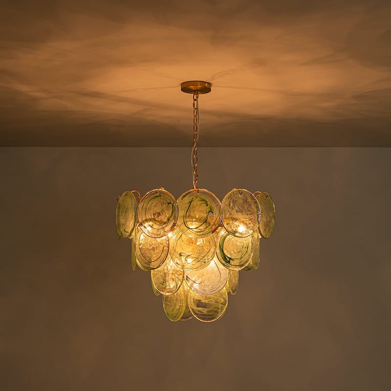 Glam Tiered Pearlescent Green Misty Glass Round Chandelier