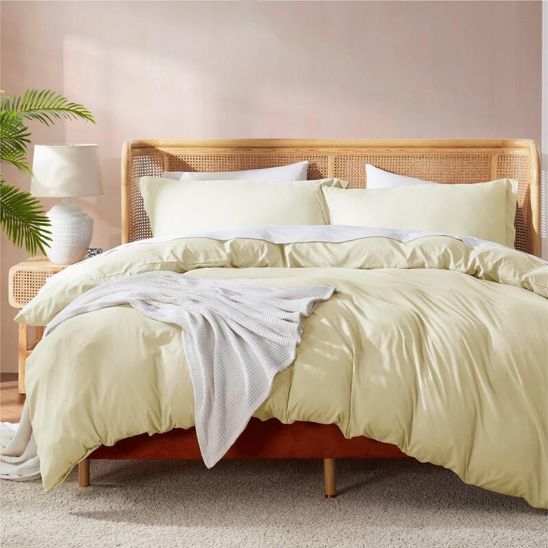 Nestl Ultra Soft Double Brushed Microfiber Duvet Cover Set with Button Closure - Vanilla Yellow - Full