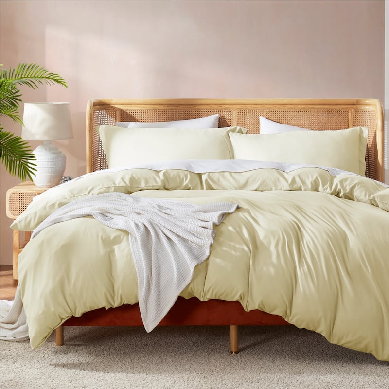 Nestl Ultra Soft Double Brushed Microfiber Duvet Cover Set with Button Closure - Vanilla Yellow - Twin