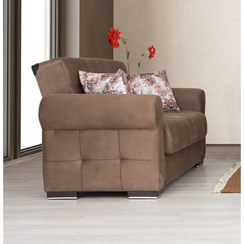 Decatur Brown Fabric Upholstered Convertible Loveseat with Storage