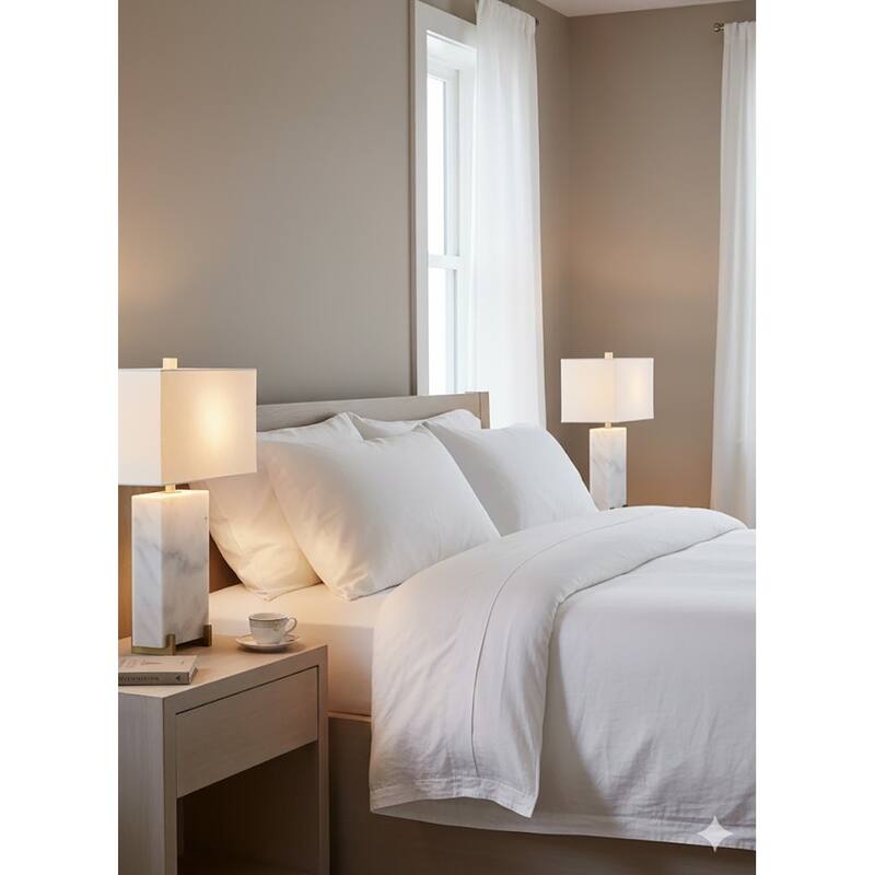 1 Light White Marble And Antique Brass Frame Table Lamp