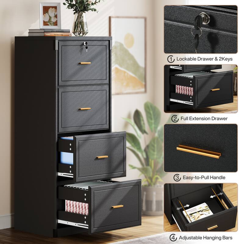 Vertical File Cabinet with 4 Drawers, Lockable Filling Cabinet with Key for Home Office