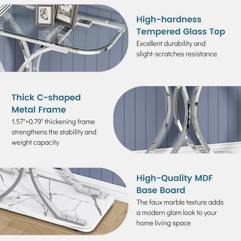 Myhozm 43.31 inches Glass Console Table with Geometric Base, Entrance Side Table for Hallway, Living Room
