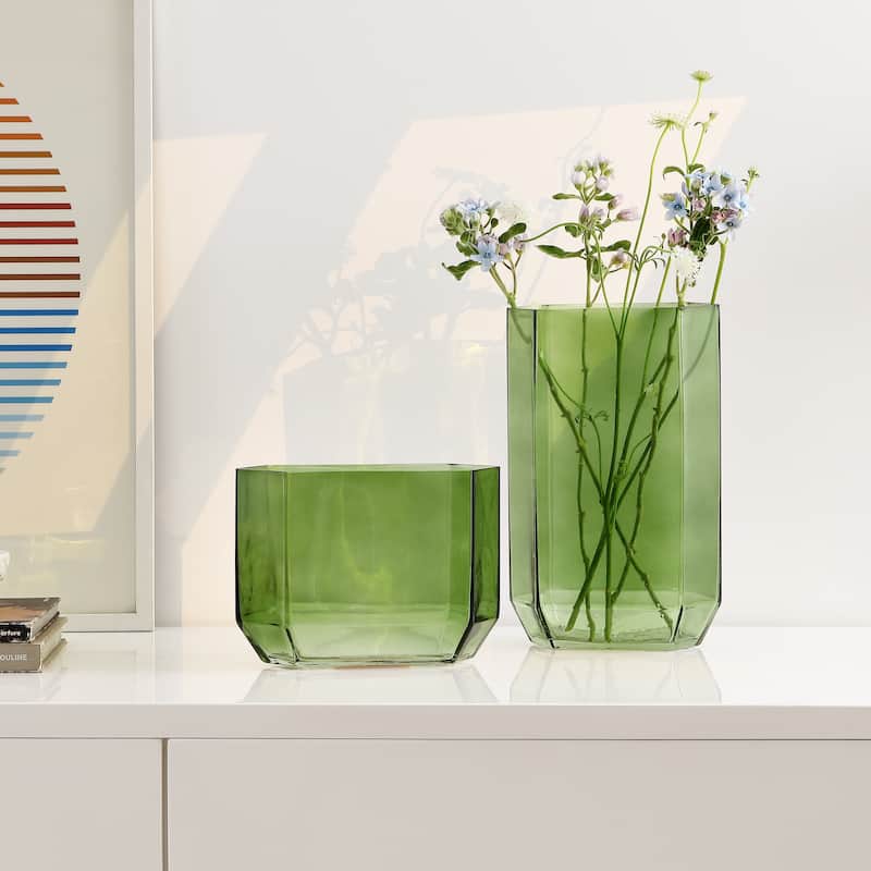 SAFAVIEH Home Noreno Modern Hexagon Glass Vase Set of 2 - Light Green