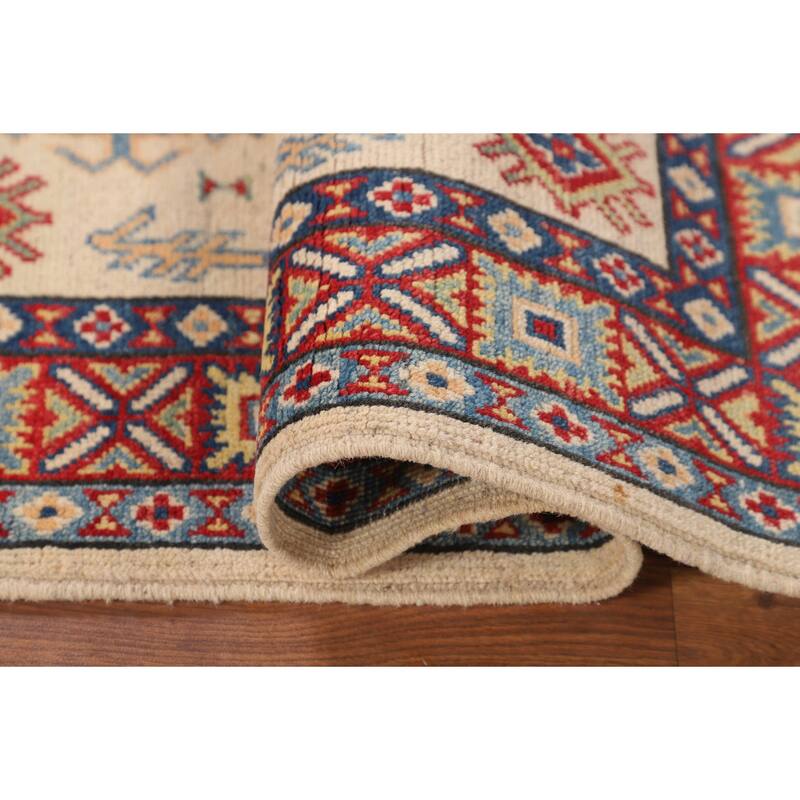 Geometric Kazak Rug Handmade Wool Carpet - 2'10" x 4'3"