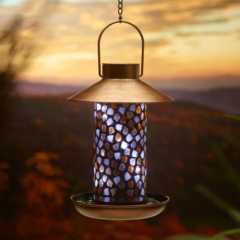 Adelie Mosaic Glass Bird Feeder with Solar Light