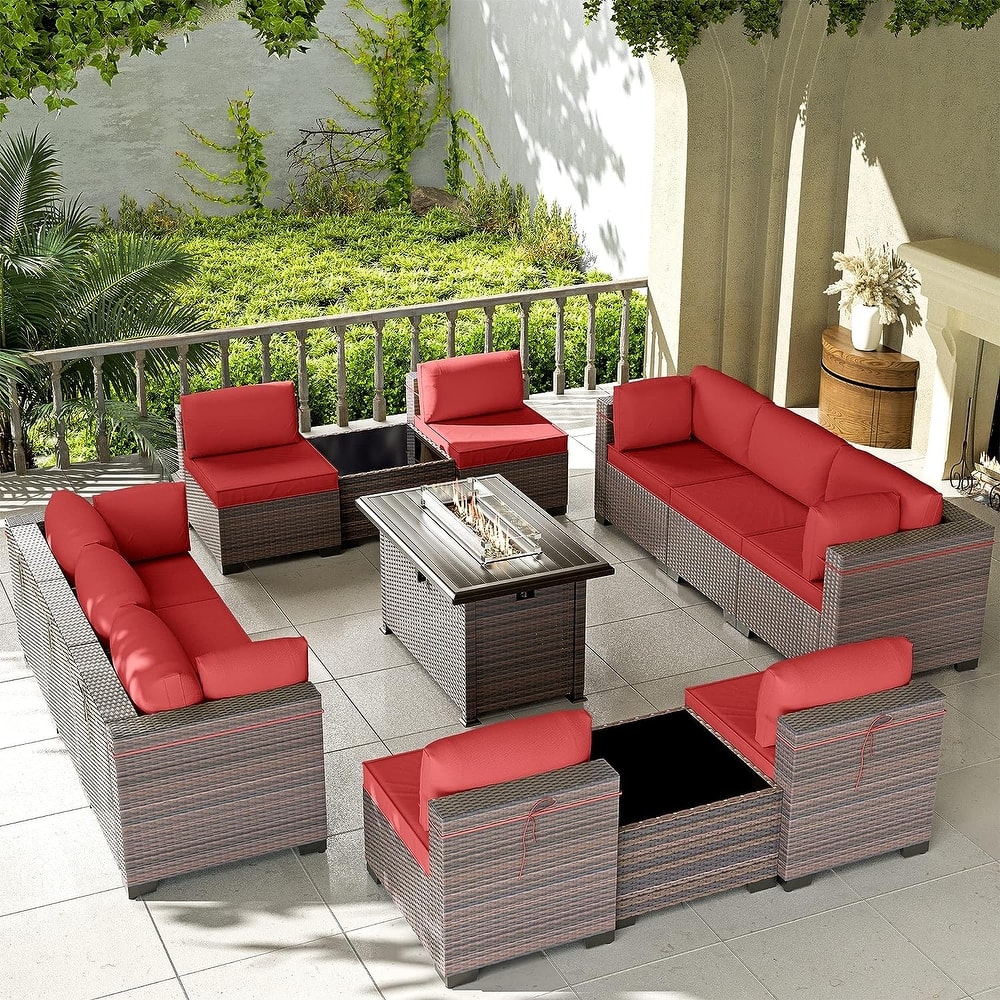 Kullavik 13 Pieces Outdoor Patio Furniture Set with Fire Pit Table