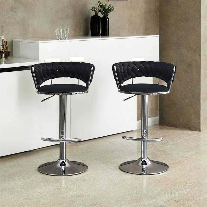Set of 2 Bar Stools,w/Chrome Footrest & Base Swivel Height Adjustable