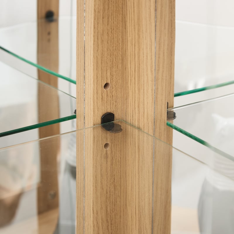 Corner Lighted Glass Curio Cabinet with Adjustable Shelves, Mirrored Back and Display Doors