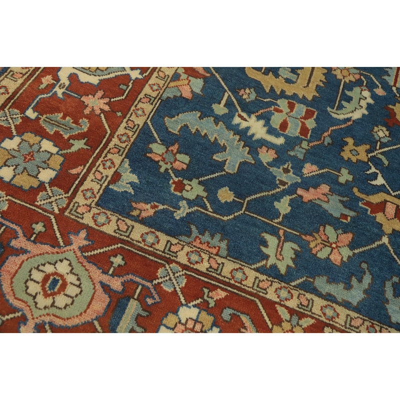 Hand-knotted Transitional Wool Carpet Blue Oushak Rug Floral Oriental Area Rug - 12' 2'' X 8' 10''