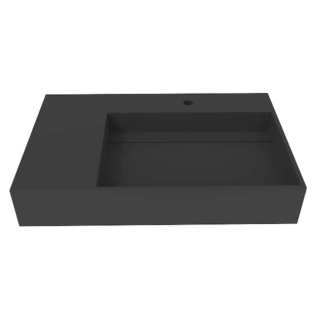 Juniper Stone Solid Surface Wall-mounted Vessel Sink - 30" Right Basin - Black