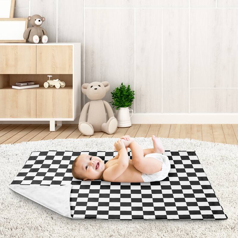 Sweet Jojo Designs Black/White Gingham Checkered Plaid Boy, Girl, Unisex/Gender Neutral Baby Receiving Security Swaddle Blanket