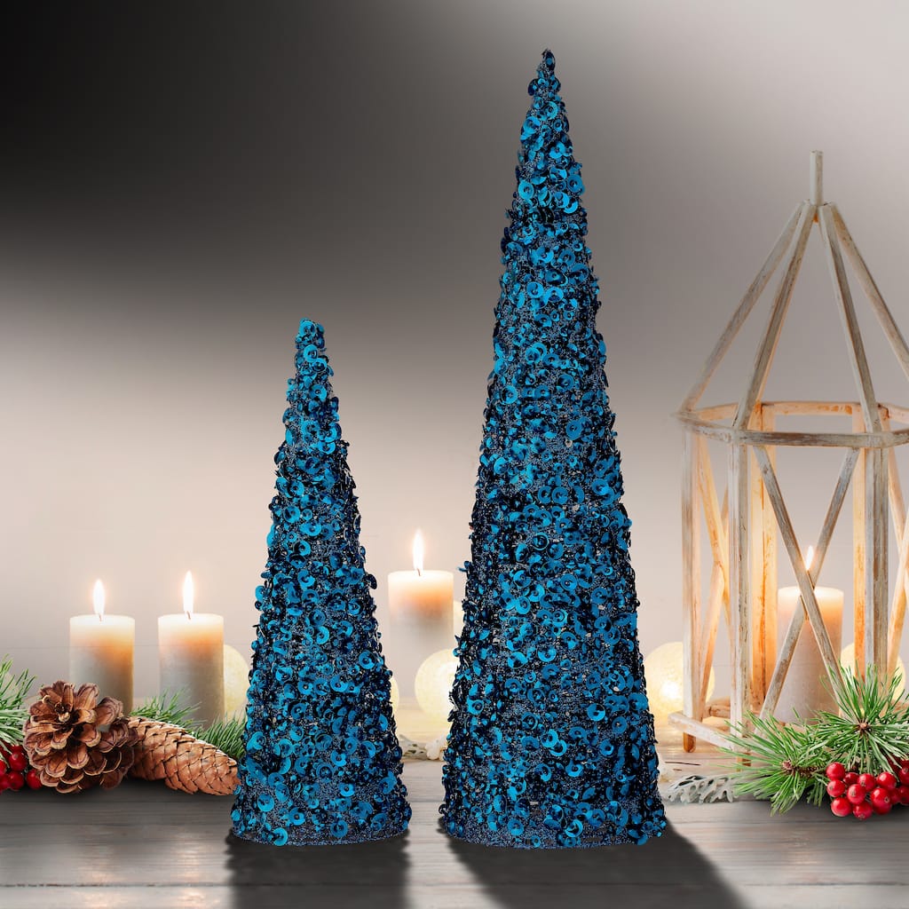 12/18" Glamour Sequin Tree Set of 2