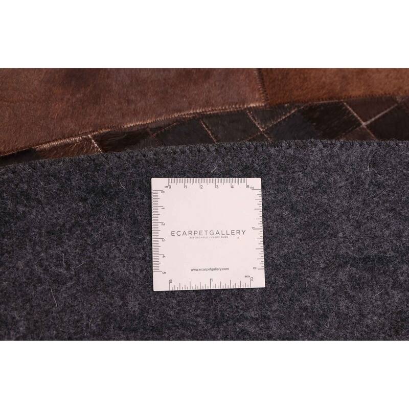 ECARPETGALLERY Handmade Cowhide Patchwork Dark Brown Leather Rug - 7' x 7'