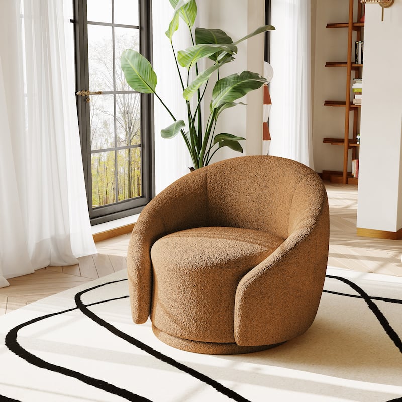 35" Wide Velvet/ Boucle Swivel Barrel Accent Chair