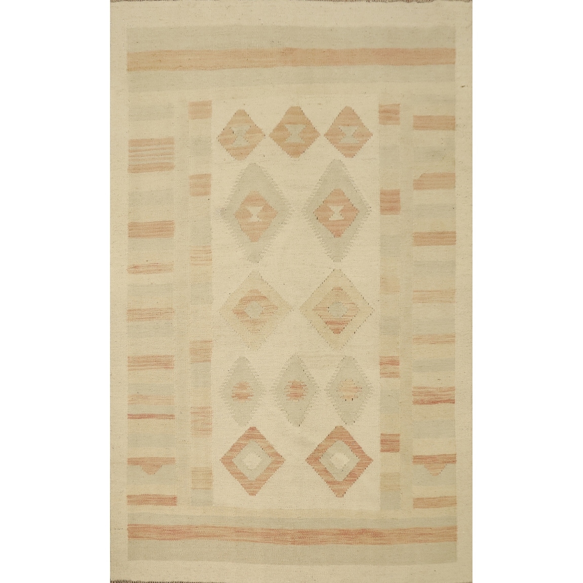 Hand Woven Oriental 100% Wool Carpet Southwestern Tribal Beige & Ivories Kilim Area Rug - 5' 9'' X 4' 0''