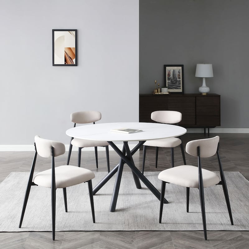 Modern Glam Marble Round Dining Table with Metal Cross Legs