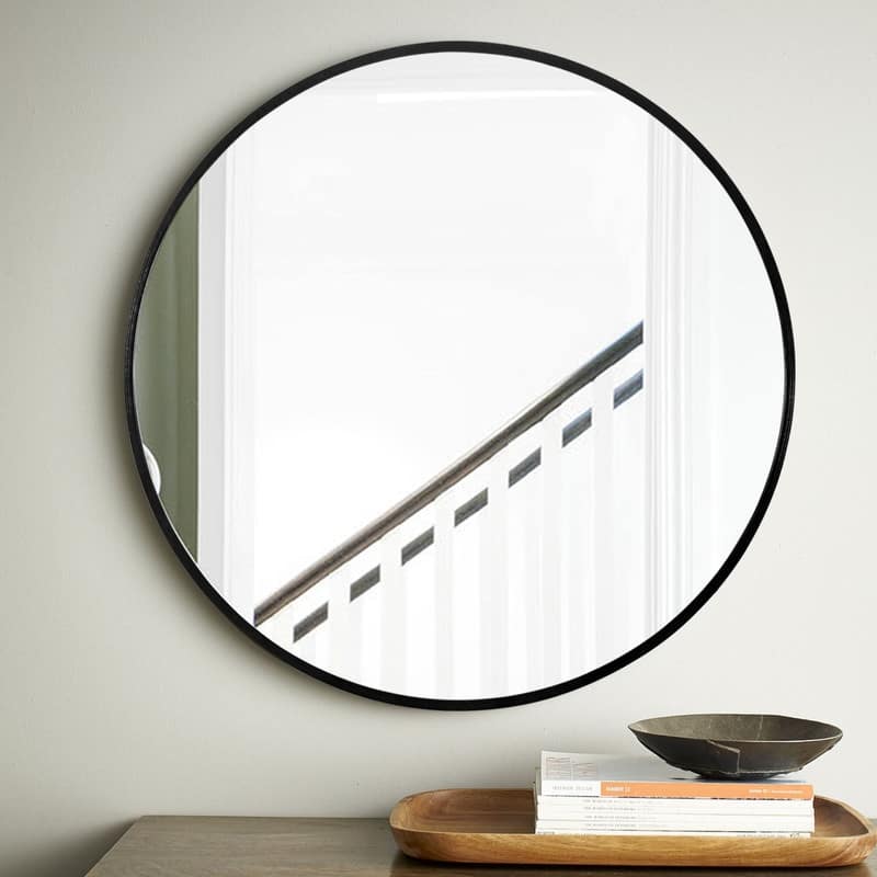Classic Round Accent Bathroom Mirror Metal Frame Hanging Wall Mounted Circle Mirror for Wall Decor Vanity Entryway Living Room