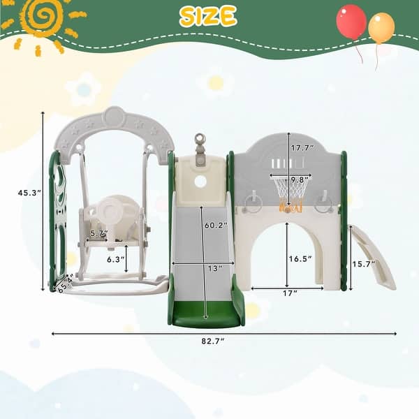 dimension image slide 2 of 4, Toddler Slide,Swing Set 8 in 1,Kids Playground Climber Slide Playset with Basketball Hoop Freestanding Combination for Babies