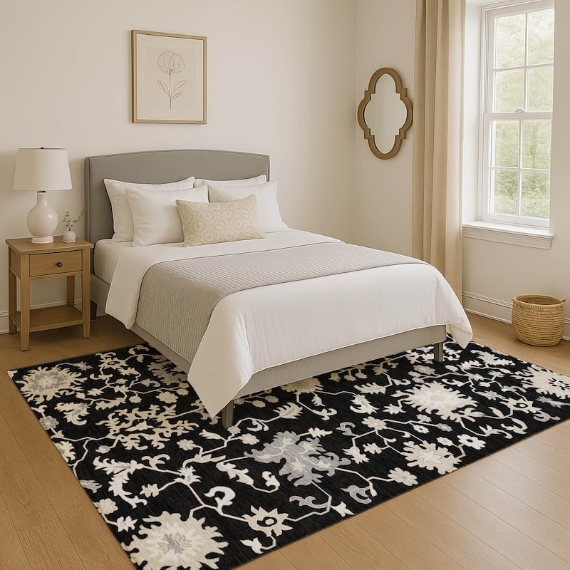 Premium Washable Super Soft Traditional Avanti Mayfield Rug - Black - 5' x 7'6"