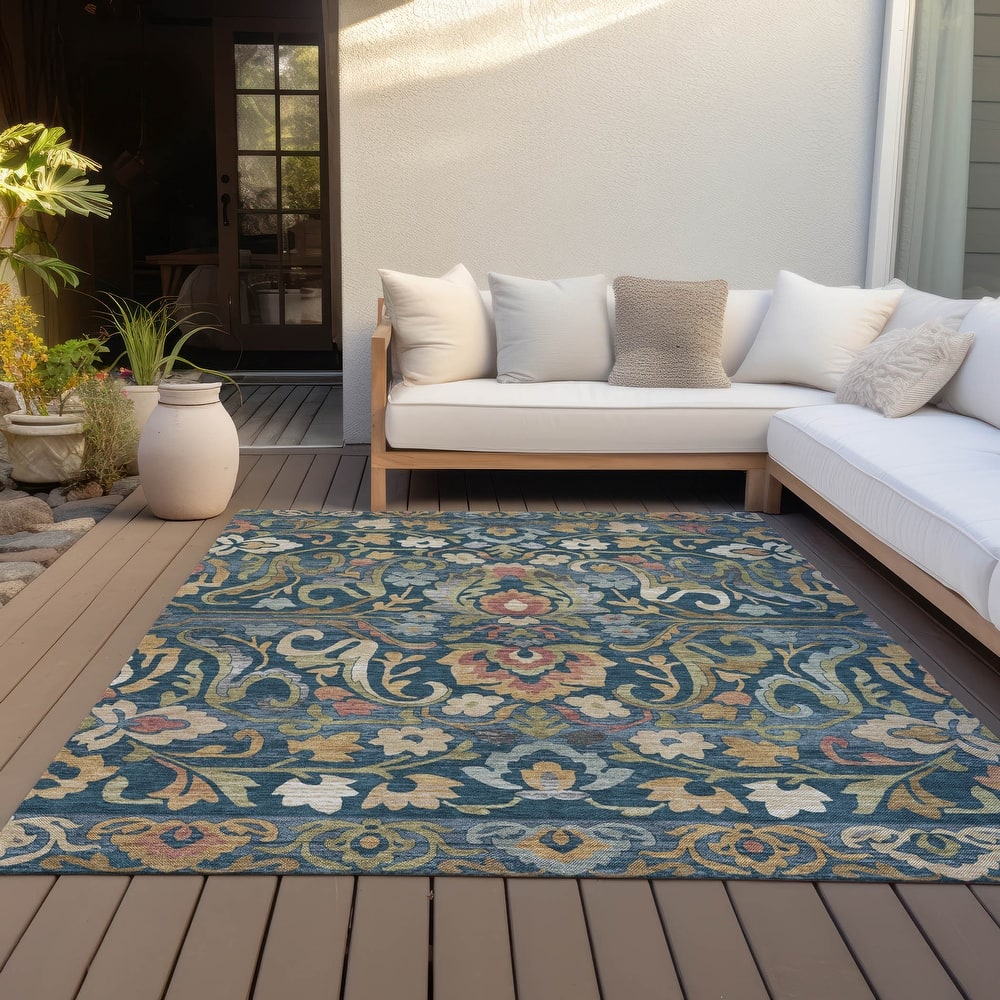 Machine Washable Indoor/Outdoor Floral Watercolor Chantille Rug