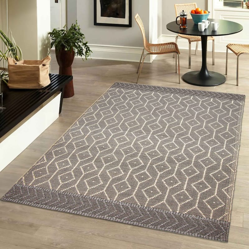 ECARPETGALLERY Braid weave Sienna Grey Wool Rug - 5'0 x 8'1
