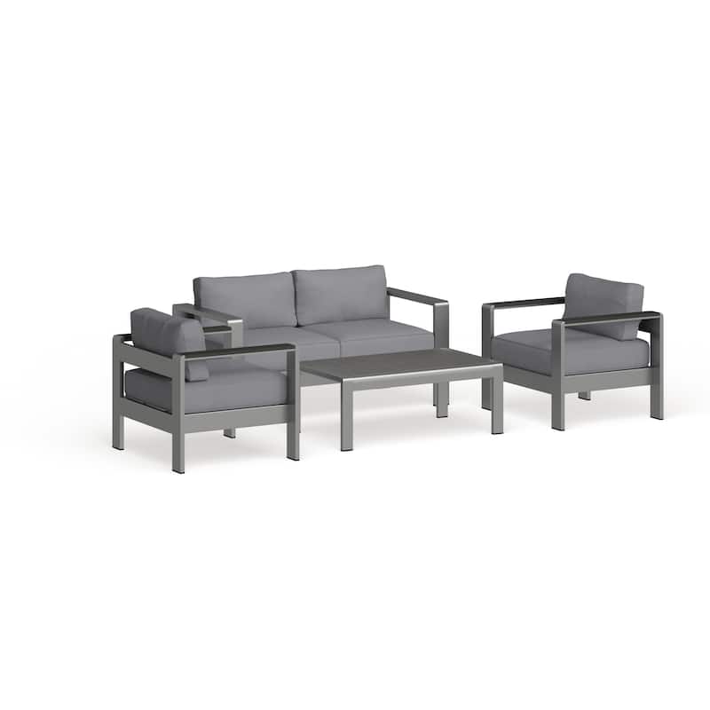 Shore 4-piece Outdoor Patio Aluminum Sectional Sofa Set - Silver/Grey