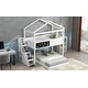 preview thumbnail 4 of 15, Twin Over Full House Bunk Bed with Storage Staircase, Blackboard, and Roof Design, White—Fun, Safe, and Space-Saving