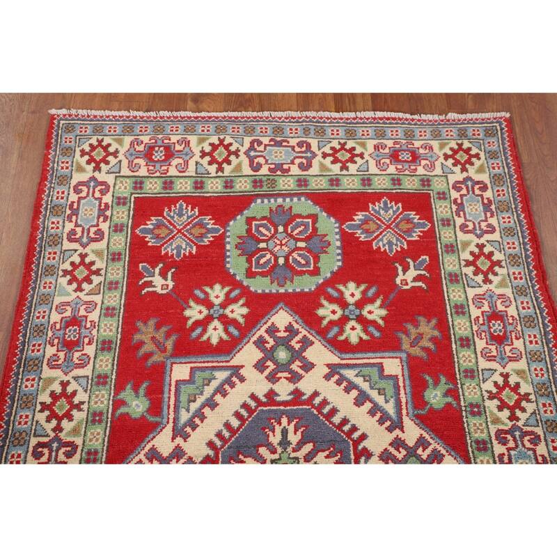 Red Kazak Oriental Foyer Rug Hand-Knotted Wool Carpet - 3'3" x 4'10"